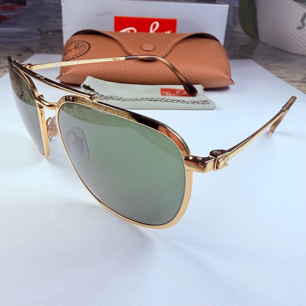 Authentic Ray-Ban RB3708 Gold Metal Rectangle Caravan Aviator Arista Sunglasses - Picture 3 of 13
